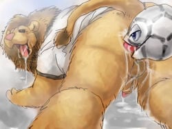 2006 4:3 all_fours anal anthro anus ass ball balls bodily_fluids brown_body brown_fur clothing cum cum_on_ground drooling felid fifa fur furry genital_fluids genitals goleo kemono lion low_res male mammal mascot oral pantherine penis pille rimming saliva sex shirt soccer_ball tongue tongue_out topwear unknown_artist