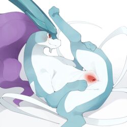 1:1 blush female feral genitals hi_res legendary_pokemon lying multi_tail nintendo on_back paws pokémon_(species) pokemon pokemon_(species) pussy smile solo spread_legs spread_pussy spreading suicune video_games youjomodoki