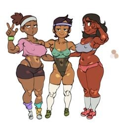 3girls amphibia anne_boonchuy asian ass athletic_shorts big_breasts black_hair booty_shorts breasts brown_hair cartoon_network choker clothing connie_maheswaran dark-skinned_female dark_skin disney disney_channel dominican ear_piercing female female_only headband hispanic human indian latina long_hair looking_at_viewer luz_noceda multiple_girls navel nipple_bulge peace_sign ponytail short_hair shorts skindentation sports_bra sportswear steven_universe straight_hair thai the_owl_house thick_thighs thighhighs thong tod0231 triple_chocolate v voluptuous white_background wide_hips