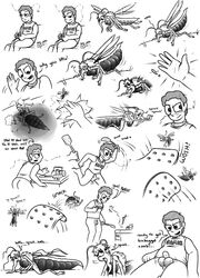 absurd_res anthro arthropod balls bloodsucker breasts bug_girl clothed clothing cruelty duo english_text female genitals half-dude hi_res human injection insect_wings insects male mammal micro misty_(half-dude) monochrome penis sequence straight text wings