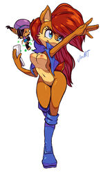 2girls anthro anthro_only archie_comics artist_signature breasts brown_fur clothed clothing edit female female_only furry furry_only genitals hair jamoart long_hair medium_breasts nicole_the_lynx nipples partially_clothed posing pussy red_hair sally_acorn sega simple_background smile sonic_(series) sonic_the_hedgehog_(archie) sonic_the_hedgehog_(comics) sonic_the_hedgehog_(series) two_tone_fur very_long_hair vest white_background wink winking