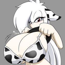 angelthecatgirl big_breasts blush boobs bra breasts cow_ears cow_girl cow_print mekana mekana_(angelthecatgirl) red_eyes