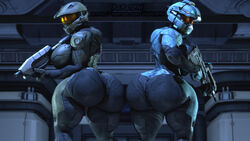 2girls 3d asses_touching big_ass big_breasts big_thighs female female_only female_spartan_(halo) fred frederic-104 genderbend genderswap gun halo_(series) helmet master_chief reresfm rule_63 sfm source_request spartan_(halo) spartan_ii_(halo)