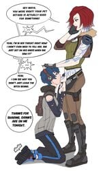 1futa 1girl1futa 1girls ableist_slur ava_(borderlands) backpack bag ball_fondling belt blowjob blue_hair boots borderlands borderlands_3 casual clothed clothing dialogue dude-doodle-do duo english english_text fellatio female fingerless_gloves footwear from_side futa_on_female futadom futanari gearbox_software hair_grab hand_on_another's_head handwear headphones holster human humiliation kneeling lilith_(borderlands) older_futanari oral pale_skin penis_in_mouth red_hair red_lipstick short_hair siren_(borderlands) slur speech_bubble tattoo text torm_clothes younger_female yuri