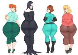 4girls ass ass_in_dress asses_row bottom_heavy butt cartoon_network clothing crossover danny_phantom dexter's_laboratory dexter's_mom dress fat_ass female female_only high_heel_boots high_heels huge_ass looking_at_viewer looking_back madeline_fenton mature mature_female milf morticia_addams multiple_girls nickelodeon pick_one red_head red_lipstick rita_loud straight_hair sunnysundown the_addams_family the_loud_house thick_thighs tight_dress white_background wide_hips