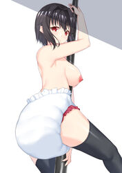 black_hair diaper original_character red_eyes stripper_pole thighhighs yuhi-tan