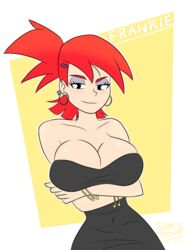 big_breasts black_shirt breasts cartoon_network doctorbuguer foster's_home_for_imaginary_friends frankie_foster red_hair yellow_background