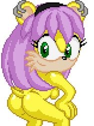 ass bob_cut ear_piercing earrings green_eyes headband long_hair mina_mongoose mongoose naked naked_female nude nude_female pixel_animation pixel_art purple_hair shaking_ass shaking_butt shiny_ass shiny_body shiny_skin sideboob smiling smiling_at_viewer sonic_(series) sonictopfan twerking white_background yellow_fur