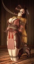 1girls angry annoyed arms_behind_back arms_tied_to_legs bare_thighs big_breasts bondage bound bound_wrists brown_eyes brown_hair captured cleavage clenched_teeth female fire_emblem fire_emblem_fates imminent_sex kagero_(fire_emblem) kneeling large_breasts leash long_hair ninja nintendo one_eye_covered pelvic_curtain prisoner reptileye rope_bondage rope_leash sideboob slave solo solo_female thighs