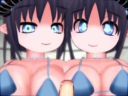 1boy 2girls 3d animated asmr big_breasts bikini_top black_gloves black_hair blue_eyes bottomless breasts censored choker cleavage clothed clothed_female collaborative_fellatio cum cum_between_breasts cum_on_arms cum_on_body cum_on_breasts cum_on_chest cum_on_face cum_on_upper_body cumshot deskoidara double_handjob double_paizuri excessive_cum faceless_male fellatio female girl_on_top gloved_handjob gloves handjob horns large_breasts leaning_forward light-skinned_female light-skinned_male light_skin long_video looking_at_viewer lube male male_pov mosaic_censoring music navel nipple_tickling nipples on_back original original_character outercourse paizuri partially_clothed penis penis_lick pointy_ears pov smaller_female smile smiling sound straight succubus teamwork twins video web