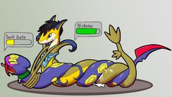 anthro bodily_fluids cum darkgate duo feral furry gameplay_mechanics genital_fluids health_bar male male/male nintendo pokémon_(species) pokémon_battle pokemon pokemon_(species) pokemon_battle serperior seviper tagme video_games