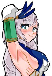 armpits arms_up hololive hololive_indonesia hololive_indonesia_holoro koizumi_arata large_breasts long_hair looking_at_viewer pavolia_reine sideboob virtual_youtuber