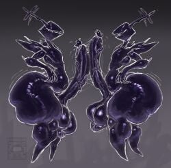2boys balls black_body clenched_balls clone deltarune deltarune_chapter_3 digital_media_(artwork) dripping_precum femboy frottage hornilka huge_ass huge_balls huge_cock hung_femboy hung_trap imminent_cumshot male monster no_feet non-human non-human_only penis precum roaring_knight saliva selfcest the_knight_(deltarune) the_roaring_knight toony_face
