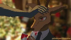 16:9 2020 2d 2d_animation advertisement animated anthro anthro_on_anthro beastars bikomation black_nose bodily_fluids brown_body brown_eyes brown_fur candy canid canine canis cervid cervine christmas claws clothed clothing coat conditional_dnp dessert digital_media_(artwork) duo eyebrows food frame_by_frame fur grey_body grey_fur hand_on_head holidays horn lagomorph legoshi_(beastars) leporid lollipop louis_(beastars) male male/male male_penetrated male_penetrating male_penetrating_male mammal merry_christmas necktie netflix oral oral_penetration penetration predator/prey red_deer role_reversal saliva shirt short_playtime topwear white_clothing white_shirt white_topwear wide_eyed widescreen wolf