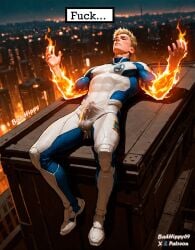ai_generated badhippy69 blonde_hair blonde_hair_male blonde_male boner boner_in_pants boner_under_clothes bulge cum cum_through cum_through_clothes cum_through_clothing cumming cumming_through_clothing erection erection_under_clothes erection_under_clothing fantastic_four fantastic_four:_first_steps fire gay human_torch johnny_storm male male_only marvel marvel_cinematic_universe muscular muscular_male