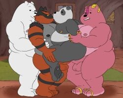 anthro ass balls bear belly big_balls big_belly big_butt camp14 cartoon_network double_penetration front_view full-length_portrait fur generation_7_pokemon genitals group hi_res holding_partner ice_bear_(we_bare_bears) incineroar kissing lifting_partner male male/male mammal moobs nintendo nipple_piercing nipples nude overweight overweight_male panda_(we_bare_bears) penetration piercing pink_body pink_fur pokemon pokemon_(species) portrait red_body red_fur ring sex side_view standing standing_sex ursine we_bare_bears white_body white_fur