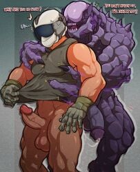 2025 2boys anthro anthro_focus anthro_on_human big_hands circumcised dominant dominant_anthro dominant_male gay gay_anal gay_domination gay_sex gloves gloves_on hands_on_partner helmet helmet_covering_face helmet_over_eyes helmet_with_visor human humanoid humanoid_genitalia humanoid_hands imminent_anal imminent_penetration imminent_sex klaz1247 light_skin light_skinned light_skinned_male mask masked masked_male monster monster_boy monster_cock muscular muscular_anthro muscular_male pilot_helmet scales scalie scalie_humanoid size_difference standing submissive submissive_human submissive_male taking_clothes_off tank_top tank_top_lift tank_top_only tanktop teratophilia text