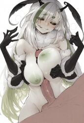 4_arms ai_generated ai_penis anthro big_breasts black_sclera black_tongue breasts civitai double_paizuri female green_eyes insect_girl juniper_(egocider) juniper_actias long_penis male moth moth_girl outercourse paizumaster69 paizuri penis penis_between_breasts pov straight titjob very_long_penis vtuber white_hair white_skin