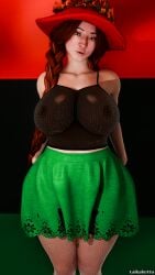 3d big_breasts black_topwear curvaceous curvy curvy_female curvy_figure green_skirt hogwarts_legacy large_breasts long_hair looking_at_viewer mirabel_garlick pan_african_colors red_hair red_hat see-through_clothing skirt solo solo_female solo_focus stockings taikakettu thick_thighs twitter_link vines voluptuous voluptuous_female wide_hips wizard_hat