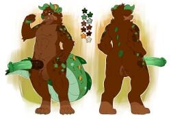 absurd_res animal_genitalia animal_penis anthro ass balls bear big_penis brown_body digital_media_(artwork) equine_genitalia erection fur genitals hair hi_res male mammal model_sheet nude penis respdragon simple_background smile solo tail