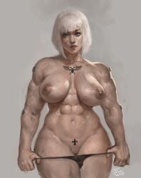 abs absurdres adepta_sororitas areola areolae arms_behind_head artist_name artistic artistic_nude bare_arms bare_breasts bare_legs bare_midriff bare_shoulders bare_thighs bed big_breasts blue_eyes breasts breasts_out child_bearing_hips clavicle completely_nude curvaceous curvaceous_female curvaceous_figure curves curvy curvy_body curvy_female curvy_figure curvy_hips digital_drawing_(artwork) digital_media_(artwork) digital_painting_(artwork) female fit fit_female fully_naked fully_nude grey_eyes heterochromia highres hourglass_figure hourglass_figured_female jewelry justsomenoob labia labia_majora large_breasts looking_at_viewer lying muscular muscular_arms muscular_female muscular_legs muscular_thighs nonsexual nonsexual_nudity nude nude_female on_back panties panties_down pillow pink_eyes pink_nipples purple_nails pussy scar scar_across_eye scar_on_face shaved_crotch shaved_pussy short_hair sister_of_battle six_pack smile solo sweat sweatdrop sweaty tasteful tasteful_nudity tattoo thick_thighs thighs toned toned_female toned_stomach uncensored veins veiny_arms voluptuous voluptuous_female vulva warhammer_(franchise) warhammer_40k white_hair wide_hips