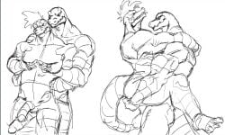 abs anal biceps front helm_(connivingrat) male/male montgomery_gator_(fnaf) muscular muscular_male pecs stand_and_carry_position triceps unknown_artist