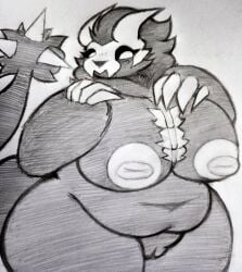 chubby chubby_female comission delta_(minstlu) diabloceratops dinosaur_furry dinosaur_humanoid female flail_tail horns_girl horny_dinosaur horny_female minstlu minstlu_oc oc original_female_character rand0m_293 random676f roblox_oc robloxian skull_head spiked_tail spikes_in_tail