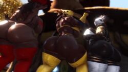 3d 3d_animation 3girls animated armor backboob big_ass big_breasts black_hair blonde_hair bouncing_ass breast_squeeze chocoladynsfw dark-skinned_female female_only final_fantasy_xiv gloves hyur long_hair looking_at_viewer looking_back looking_down masked_female muscular_female music shaking_ass shaking_hips sound tagme taller_female tattoos thick_thighs thighhighs video