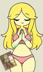 1girls alternate_version_at_source alternate_version_available closed_eyes closed_mouth girly innocent liliaoutcontext long_hair medium_breasts paladin patreon_reward praise praying red_bra red_panties red_swimsuit reference_image reward_available roblox robloxian rogueblox smile smiling smiling_at_viewer solo_girl swimsuit thighhighs thighs trulyanstar twitter_username watermark yellow_body yellow_skin