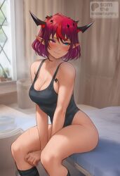 1girls 2d ai_generated ass back big_ass breasts female female_focus from_behind full_body hololive hololive_english hololive_english_-promise- horns irys irys_(hololive) long_hair looking_at_viewer medium_breasts pale_skin pale_skinned_female panties patreon_username queen_of_spades sam_the_snowbunny sports_bra tattoo