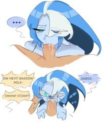 annoyed_expression bite blowjob blue_eyes blue_hair cookie_run cookie_run_kingdom gay male pure_vanilla_cookie shadow_milk_cookie tagme zilvazy
