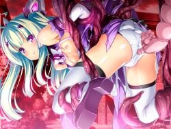 ahoge amakubo_yuri arms_behind_back ass breasts brooch cameltoe detached_sleeves dress elbow_gloves exs-tia_flora female game_cg ganusgil gloves green_hair hair_ornament imminent_anal imminent_penetration imminent_rape inoino jewelry kouyoku_senki_exs-tia large_variant_set leg_grab long_hair looking_back magical_girl monster_boy nipples non-web_source official_art purple_eyes purple_skirt rape red_sky restrained shiny_skin shoes skirt sky slime_(substance) small_breasts solo spread_legs suspension tentacle tentacles_under_clothes thighhighs thighs torn_clothes torn_dress torn_skirt variant_set white_gloves white_thighhighs