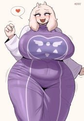 1girls animal_ears anthro big_breasts breasts purple_eyes clothing dress female female_only goat_ears spoken_heart heart speech_bubble hips horns huge_breasts large_breasts mature mature_female mature_woman milf mother plump purple_dress smile solo solo_female toriel undertale voluptuous white_body white_skin wide_hips tight_dress tight_clothing motion_lines mossist