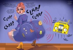 alternate_version_available ass_bigger_than_head boombox bottom_heavy clapping_ass clapping_buttocks clapping_cheeks fat_ass huge_ass ms._frizzle musical_symbol orange_hair skunk_bunk the_magic_school_bus thick_thighs twerk twerking twerking_to_music