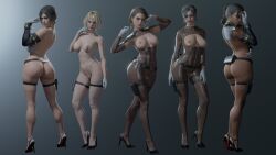 3d 3d_(artwork) 5girls abs ada_wong ada_wong_(adriana) alternate_version_available american_flag armpit_cutout ashley_graham ashley_graham_(ella_freya) asymmetrical_hair belt big_breasts black_hair blonde_hair blue_eyes breasts breasts_out brown_eyes brown_hair capcom chalkboard chalkboard_writing choker claire_redfield claire_redfield_(jordan_mcewen) clothing_cutout crotchless crotchless_bodysuit curvy dark_nipples detailed_background earrings exposed_breasts exposed_nipples exposed_pussy eyeshadow female female_only functionally_nude functionally_nude_female green_eyes hands_together hole_in_pants holes_in_clothes ineffective_clothing jill_valentine jill_valentine_(sasha_zotova) large_breasts light_makeup lineup lip_gloss matching_outfit multiple_girls nail_polish naked naked_female nipple_ornament nipples nude nude_female painted_nails pantyhose pussy pussy_cutout resident_evil resident_evil_2 resident_evil_2_remake resident_evil_3 resident_evil_3_remake resident_evil_4 resident_evil_4_remake resident_evil_5 revealing_clothes sheva_alomar short_hair strauzek thigh_squish tight_fit toned toned_female vulva