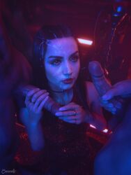 1girls 2025 2boys 3d ana_de_armas ballerina_(film) ballerina_(john_wick) blacklight brown_hair bukkake call_of_duty call_of_duty_black_ops_6 ceeeeekc choker clothed clothed_female clothed_female_nude_male cocktail_dress completely_nude completely_nude_male cum cum_covered cum_on_face detailed_background dress eve_macarro eyeliner eyeshadow facial glitter_dress high-angle_view holding_penis honey_eyes indoors kneeling kneeling_on_ground legs_together lipstick long_hair looking_at_partner makeup mascara nude nude_male penis post_orgasm red_dress red_lipstick retracted_foreskin ring rings trio winged_eyeliner