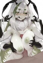 4_arms ai_generated anthro big_breasts black_sclera black_tongue breasts civitai double_paizuri female green_eyes insect_girl juniper_(egocider) juniper_actias long_penis male moth moth_girl outercourse paizumaster69 paizuri penis penis_between_breasts pov straight titjob very_long_penis vtuber white_hair white_skin