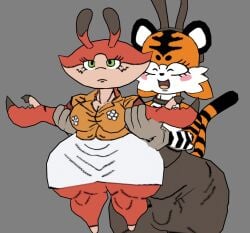2-ban_(artist) 2futas 3d 3d_model animal_ears big_ass big_breasts blush bunny_ears_headband claws clothing crab crab_claw crab_girl crustacean dress futanari gloves green_eyes looking_at_viewer oc open_mouth orange_fur original_character penis_visible_through_clothing shellki_(2-ban) shortstack striped_body striped_fur stripes tagme taiga_stripes_(2-ban) tiger tiger_ears tiger_girl tiger_print tiger_stripes tiger_tail
