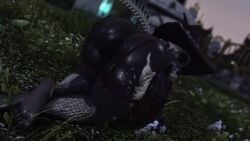 3d 3d_animation animated au_ra backboob big_ass big_breasts bra chocoladynsfw clothed dark-skinned_female feet female_only final_fantasy_xiv fishnets grass horns large_hat long_gloves looking_at_viewer looking_back on_all_fours on_hands_and_knees outdoors presenting_hindquarters quiet_sound scales shaking_ass shiny_skin sound tagme tail thick_thighs video village white_hair