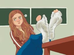 1girls auburn_hair blue_eyes dirty dirty_feet dirty_socks feet feet_up female female_only foot_fetish foot_focus ginger_hair max_mayfield red_hair ripped_socks soles soles_female solo stranger_things tagme