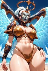 ai_generated angel angel_girl angel_wings big_breasts breasts broken_halo busty cleavage cleft_of_venus curvaceous curvaceous_female curvaceous_figure curves curvy curvy_body curvy_female curvy_figure curvy_hips curvy_thighs darksiders darksiders_3 female female_focus female_only fit fit_female front_view gold_bikini golden_bikini halo hips hourglass_figure humanoid inner_sideboob inner_thighs large_breasts long_hair looking_at_viewer mask masked masked_female muscular muscular_female no_humans pride_(darksiders) sideboob sole_female solo solo_female solo_focus tagme thick_thighs thighs toned toned_female white_hair wide_hips wings