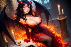 ai_generated altar church demon_girl female female_demon fire inviting long_dress seductive_pose