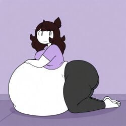 ai_generated belly_bigger_than_body brown_hair feet_in_frame feet_together female hyper_pregnancy hyper_pregnant jaiden jaiden_animations jaiden_dittfach leaning_on_belly looking_away pregnant_with_multiples purple_shirt