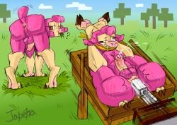 2025 all_fours anal anal_sex anthro anus bent_over bodily_fluids bovid caprine cross-eyed drooling eating_grass femboy flexible fur genital_fluids genitals hi_res hooves jabeha legs_behind_head legs_up male mammal microsoft minecraft minecraft_sheep_fucker mojang outside penetration penis pink_anus pink_body pink_fur pink_sheep_(minecraft) pink_wool question_mark restrained restraints saliva sex sex_toy sheep sheep_(minecraft) signature sketchy solo tan_body tan_skin wool_(fur) xbox_game_studios