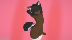 1boy 1femboy 3d armpits arms_behind_head artist_request blue_eyes choker dancing dark-skinned_male dark_hair dark_penis dark_skin femboy fox_boy fox_ears fox_humanoid fox_tail mostly_nude no_sound solo solo_male tagme thighhighs video white_thighhighs