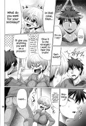 1boy1girl big_breasts blush blushing_female breasts comic dialogue drool drool_string drooling english_text female greyscale hana_uzaki hypnosis imminent_sex large_breasts macchadokoro male monochrome panties pendulum sakurai_shinichi shinichi_sakurai text uzaki-chan_wa_asobitai! uzaki-chan_wants_to_hang_out! uzaki_hana warashibe