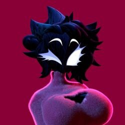 3d badonkadonks big_breasts black_hair breasts breasts breasts colored_background female keyhole_turtleneck looking_at_viewer no_mouth original_character sfw shadow_creature solid_color_background solid_eyes solo_female solo_focus the_wr13r titties wink winking_at_viewer