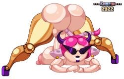 big_ass big_breasts big_legs breasts cow_girl exkrill female jackie_moo knick_knack pixel_art plastic shiny shiny_skin smile sprite sunny_miami thicc transformation