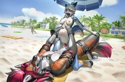 anthro balls beach beach_towel beach_umbrella belly big_dom_small_sub blue_body blue_eyes blush bodily_fluids breasts canid canine canis codyblue-731 cuffs_(clothing) cum cum_in_vagina cum_inside cum_on_penis day deer domestic_dog dominant duo duo_focus ejaculation female female_penetrated fox fur genital_fluids genitals group hair harness hi_res hybrid inflation inflation kira_kathell knot knotted_penis leaking_cum light male male/female male_penetrating male_penetrating_female mammal navel nipples nude open_mouth orange_body orgasm palm_tree parasol pawpads paws penetration penis plant ponytail psychofuchs public red_hair sex sex_on_the_beach size_difference stomach_bulge sunlight sweat sweatdrop tongue towel tree twintails vaginal_fluids vaginal_penetration vaginal_penetration white_balls white_hair yellow_eyes
