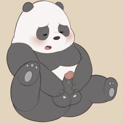 anthro ass balls big_balls big_butt blush camp14 cartoon_network dot_eyes erection genitals half-closed_eyes hand_on_penis hi_res looking_down looking_pleasured male masturbation moobs narrowed_eyes nude open_mouth overweight overweight_male panda_(we_bare_bears) penis simple_eyes sitting solo spread_legs spreading we_bare_bears